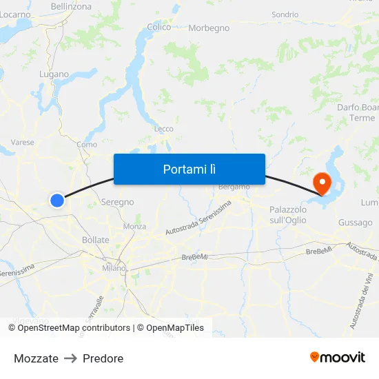 Mozzate to Predore map