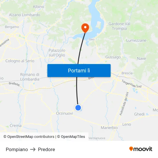 Pompiano to Predore map