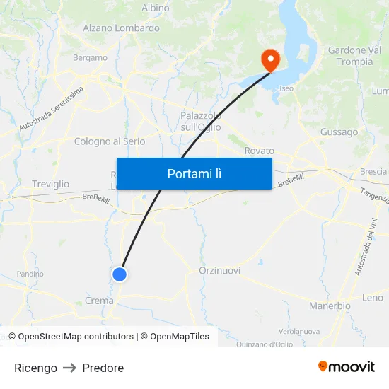 Ricengo to Predore map