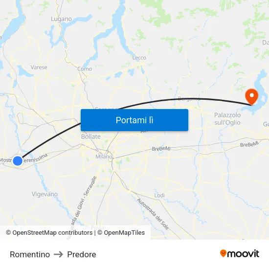 Romentino to Predore map