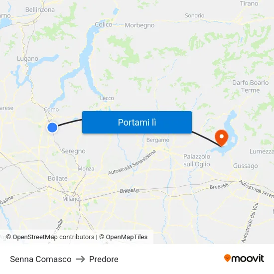 Senna Comasco to Predore map