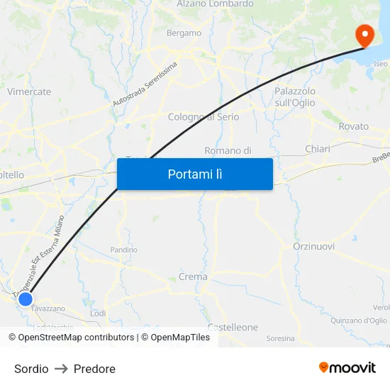 Sordio to Predore map