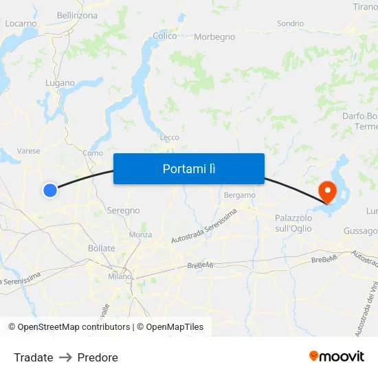 Tradate to Predore map