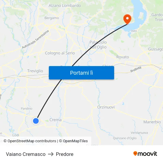 Vaiano Cremasco to Predore map