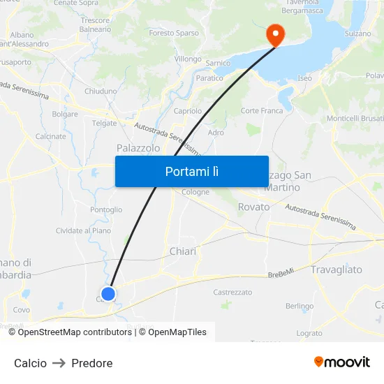 Calcio to Predore map
