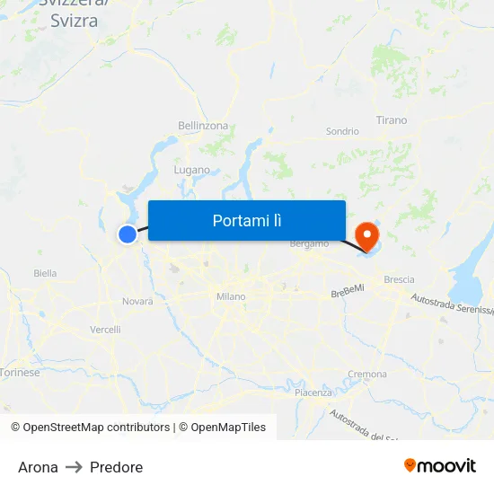 Arona to Predore map