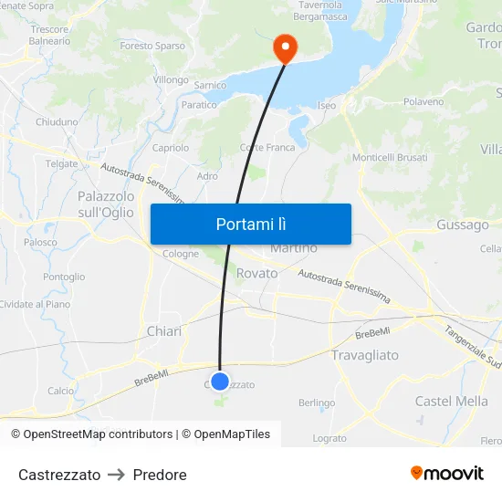 Castrezzato to Predore map