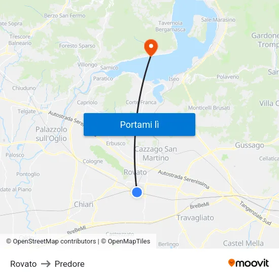 Rovato to Predore map