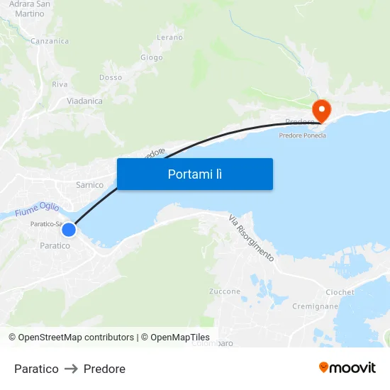 Paratico to Predore map