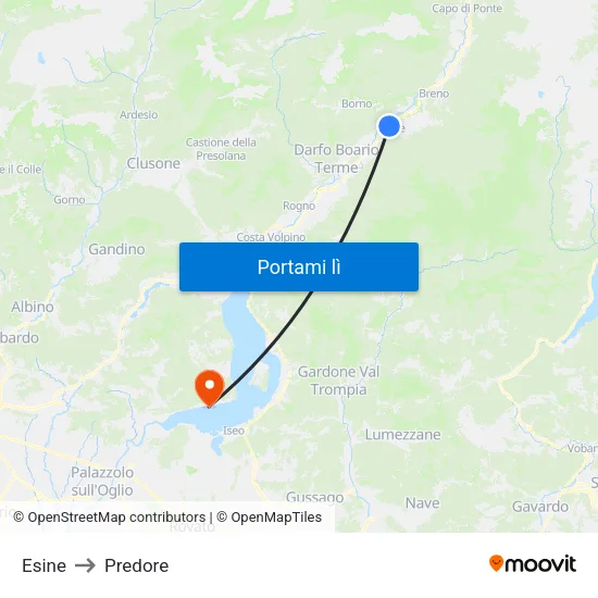 Esine to Predore map