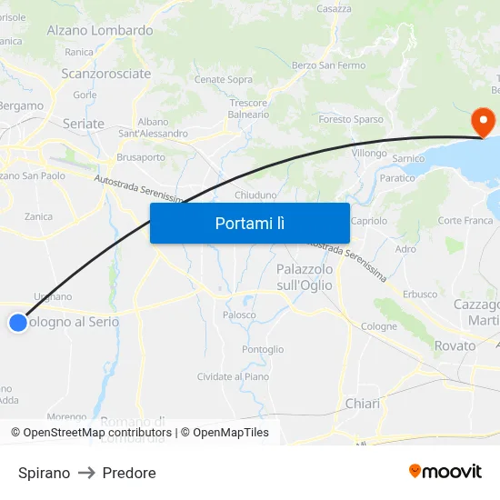 Spirano to Predore map