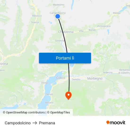 Campodolcino to Premana map