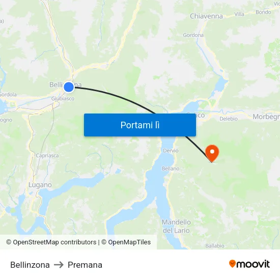 Bellinzona to Premana map