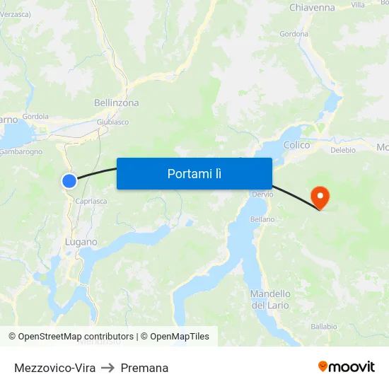 Mezzovico-Vira to Premana map