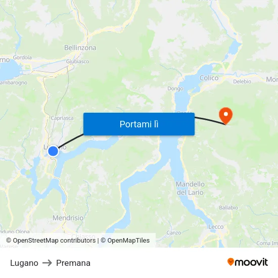 Lugano to Premana map