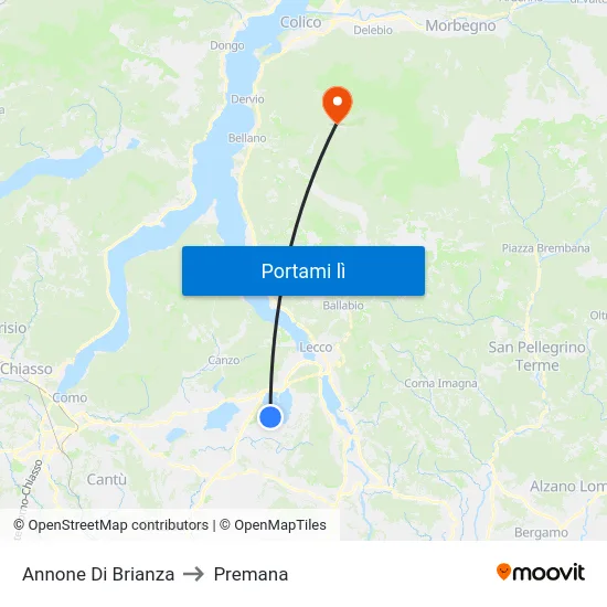 Annone Di Brianza to Premana map