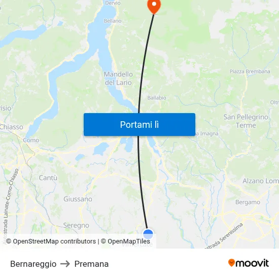 Bernareggio to Premana map