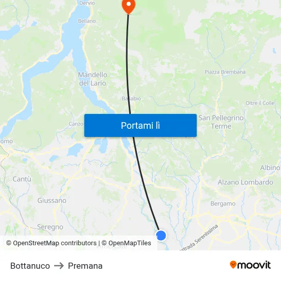 Bottanuco to Premana map