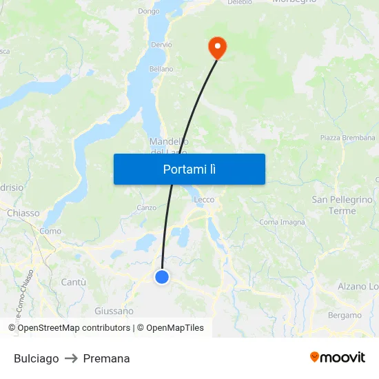 Bulciago to Premana map