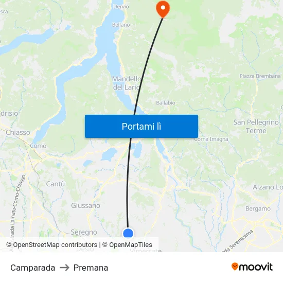 Camparada to Premana map