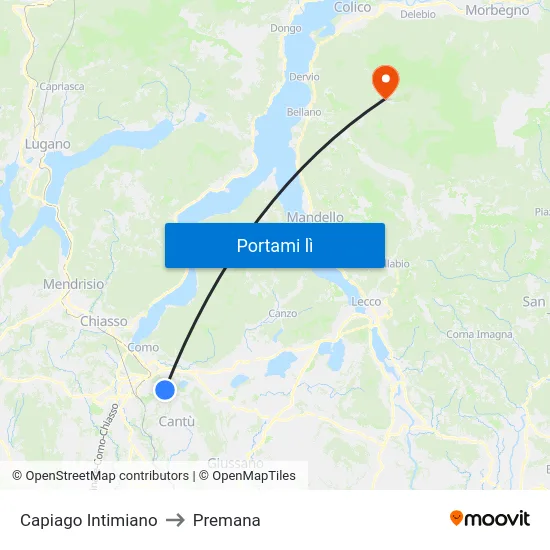 Capiago Intimiano to Premana map