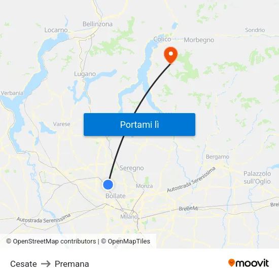 Cesate to Premana map