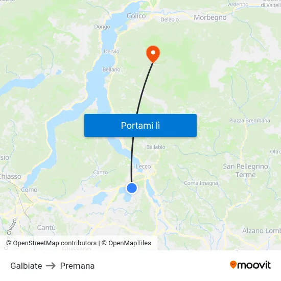 Galbiate to Premana map