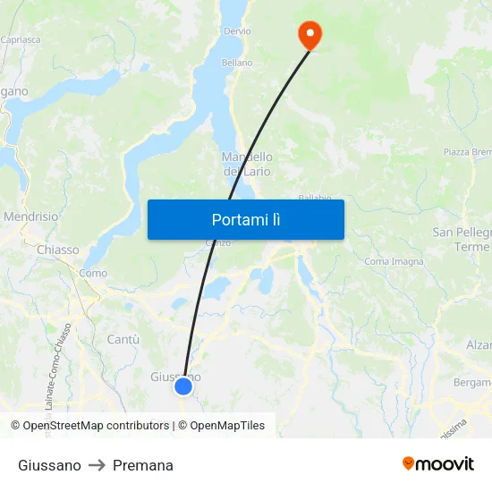 Giussano to Premana map