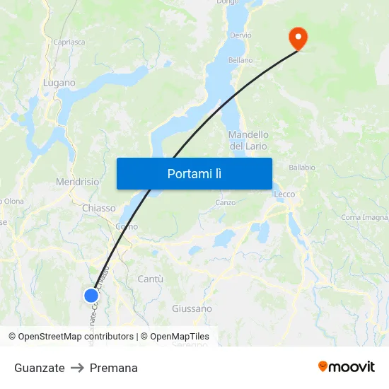 Guanzate to Premana map