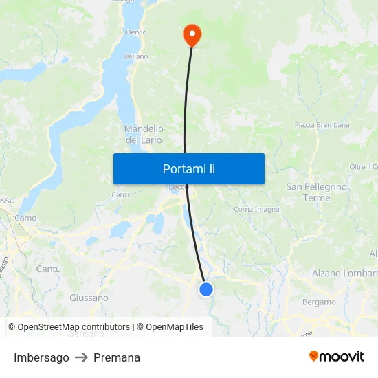 Imbersago to Premana map