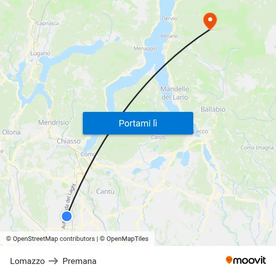Lomazzo to Premana map