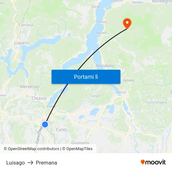 Luisago to Premana map