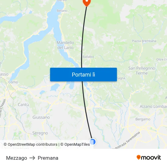 Mezzago to Premana map