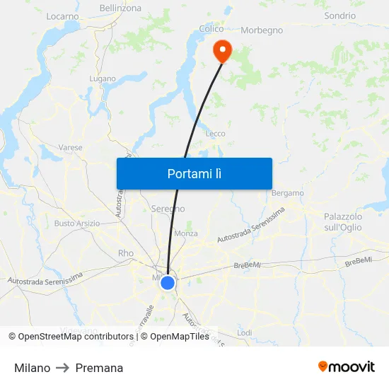 Milano to Premana map