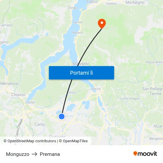 Monguzzo to Premana map