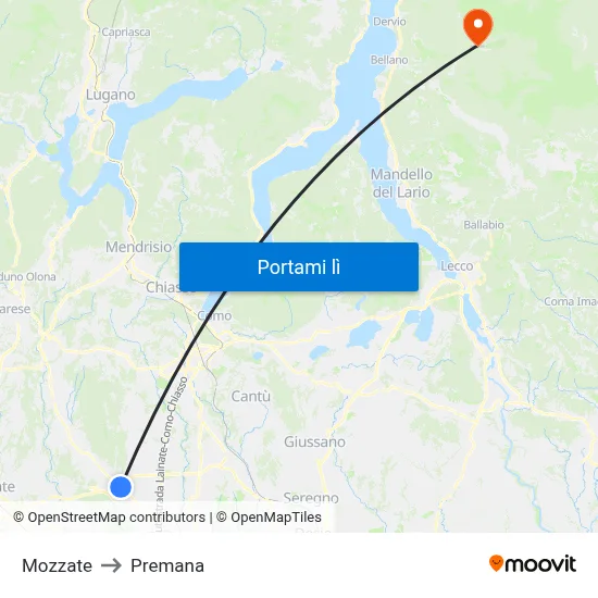 Mozzate to Premana map