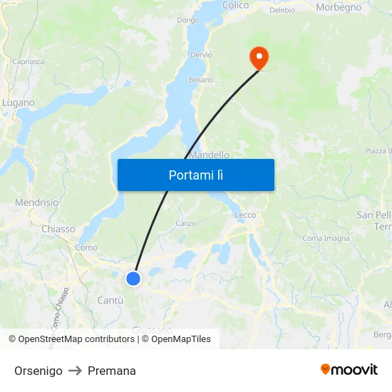 Orsenigo to Premana map