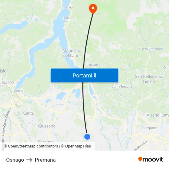 Osnago to Premana map