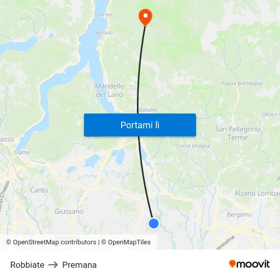 Robbiate to Premana map