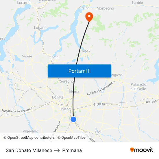 San Donato Milanese to Premana map