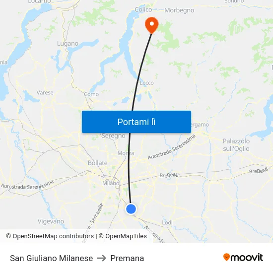 San Giuliano Milanese to Premana map