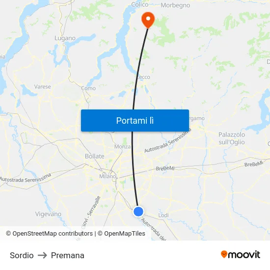 Sordio to Premana map