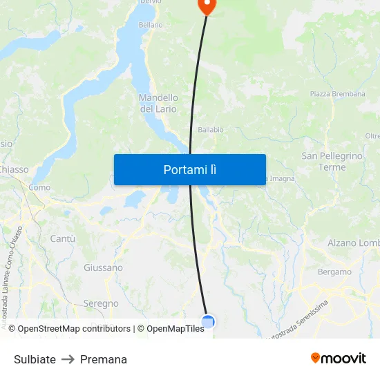 Sulbiate to Premana map