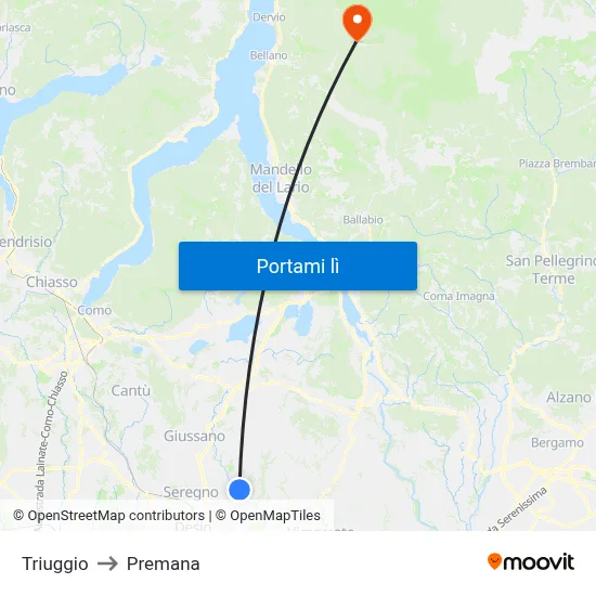 Triuggio to Premana map