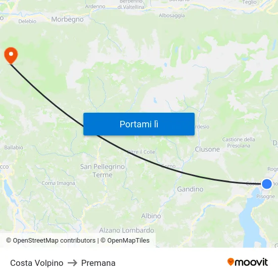 Costa Volpino to Premana map