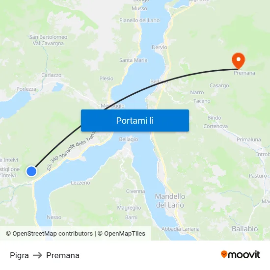 Pigra to Premana map