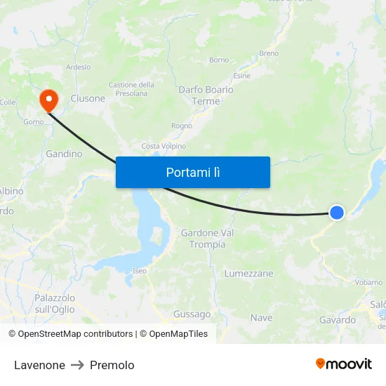 Lavenone to Premolo map