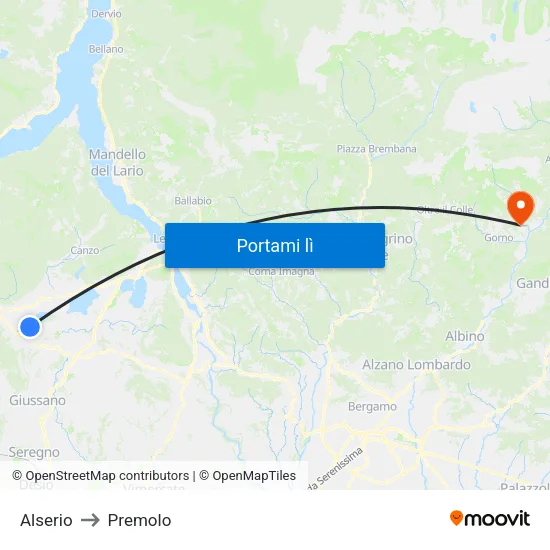 Alserio to Premolo map