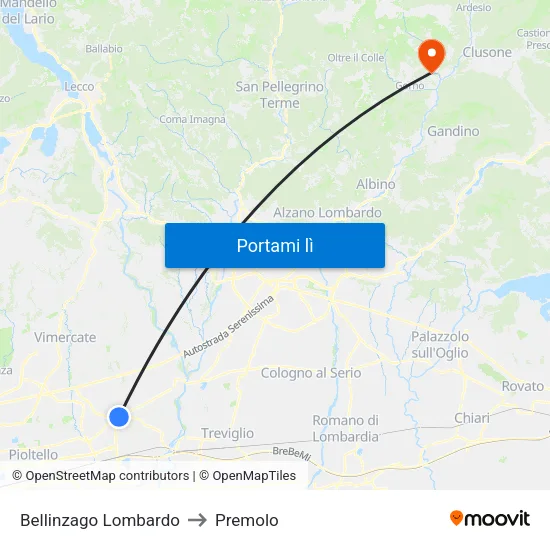 Bellinzago Lombardo to Premolo map