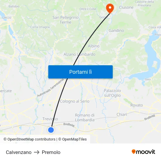 Calvenzano to Premolo map